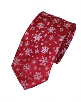Rødt jule slips med hvide snefnug