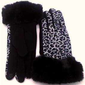 Grå/sort leopardmønstrede handsker m. kunstpels