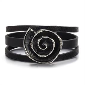 Sort læder armbånd m. spiral design