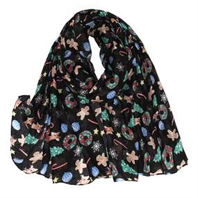 Sort tørklæde med julemotiver