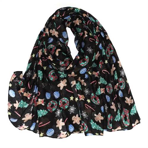 Sort tørklæde med julemotiver