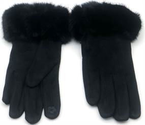 Sorte handsker m. kunstpels og touch-funktion 