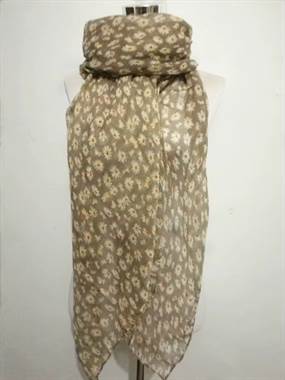 Taupe tørklæde med hvide margueritter