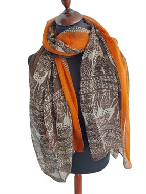 Tørklæde med rådyr print, brun/orange