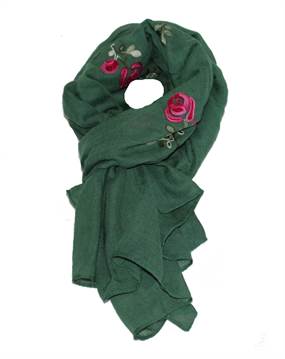 Grønt tørklæde med broderede roser