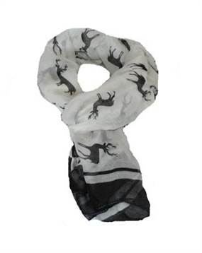 Stort hvidt kvalitets tørklæde med sorte krondyr