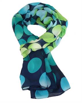 Sort tørklæde med store prikker i blå og grøn